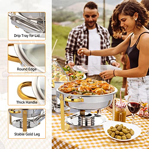 ROVSUN 5QT 4 Packs Chafing Dish Buffet Set Gold Accent, NSF Round Stainless Steel Buffet Warmer Chafers and Warmers Sets with Glass Lid & Lid Holder for Catering Events Parties Weddings Dinners by ROVSUN - Image 7