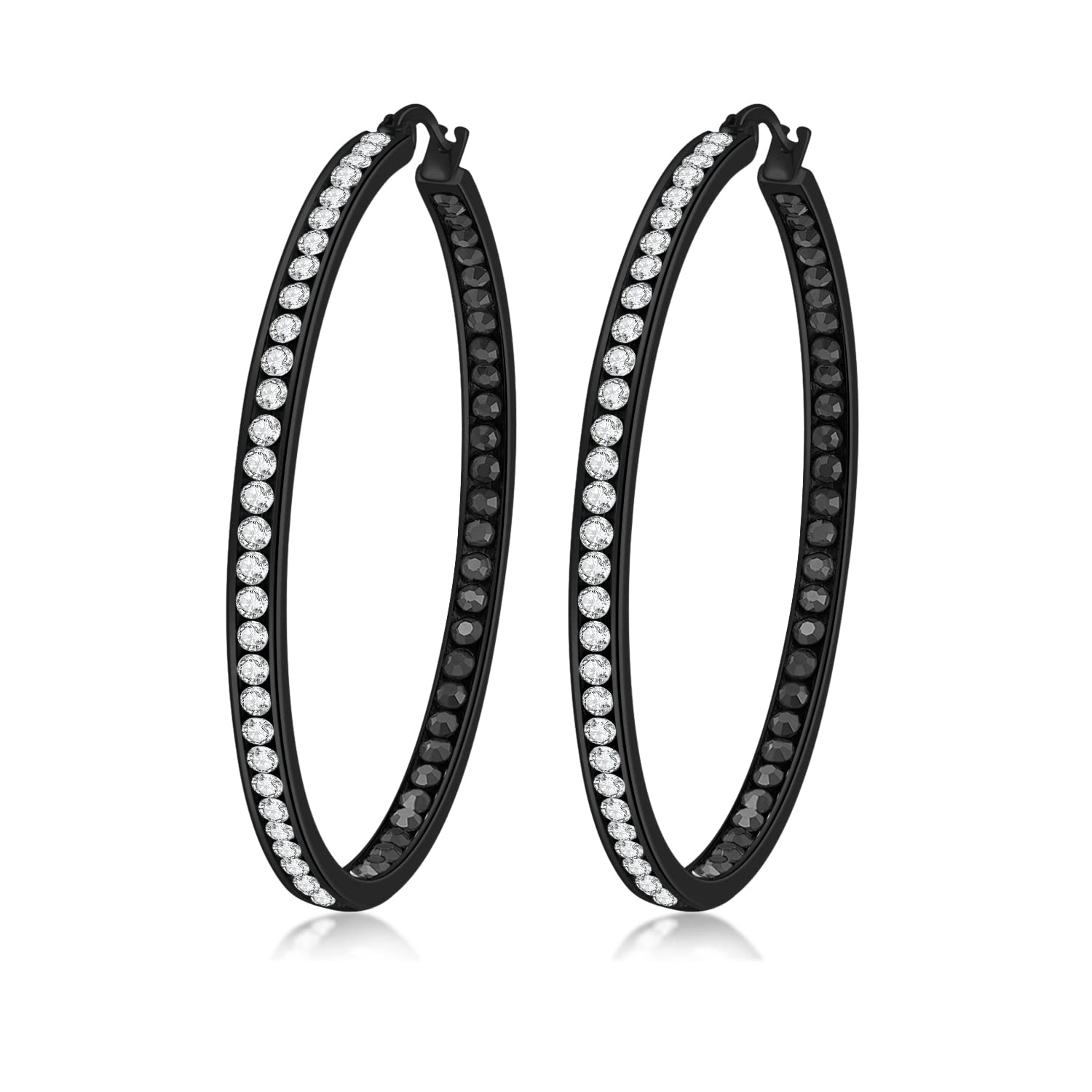 CiNily Mult-colors Crystal Stainless Steel Hoop Earring for Women Hypoallergenic Jewelry for Sensitive Ears Large Big Hoop Earrings 2"