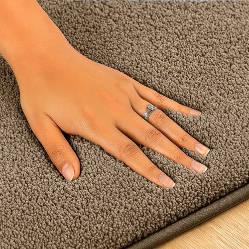 Image of enera Anti Slip Bathroom Mat 40x60 cm | Microfibre Bath Mat, Door Mat & Floor Mat for Bathroom, Bedroom, Kitchen, Home | 2000 GSM Super Soft Water Absorbent Quick Dry Machine Washable (Stello, Beige)