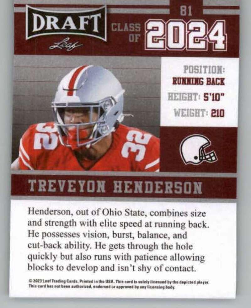 2023 Leaf Draft Blue #81 TreVeyon Henderson Ohio State Buckeyes RC Rookie Football Trading Card