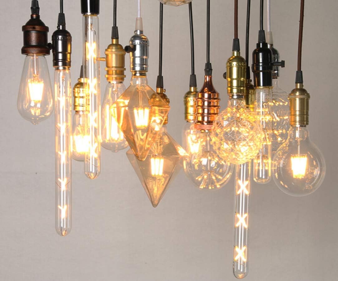 T300 Vintage LED Filament Bulb 8W Edison Light Bulb Long Tubular LED, E26/E27 Medium Base, Amber Glass, Warm White 2300K, Not Dimmable, Pack of 4