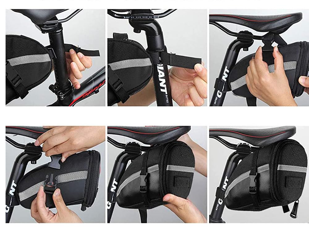 Borsa da bicicletta impermeabile sotto la sella – Custodia multifunzione con chiusura regolabile, colore nero