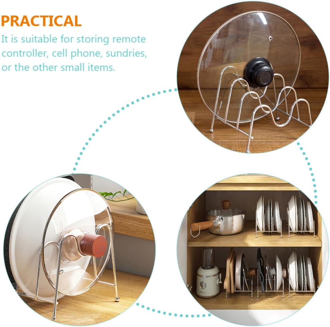 Silver Pot Lid Holder Rack Kitchen Organizer for Cookware, Iron Wire