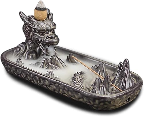Otofy - Soporte de incienso de cerámica hecho a mano, diseño de estatua de dragón con forma de cascada, quemador de incienso para conos de incienso, Otofy - Soporte de incienso de cerámica hecho a mano, diseño de estatua de dragón con forma de cascada, quemador de incienso para conos de incienso,
