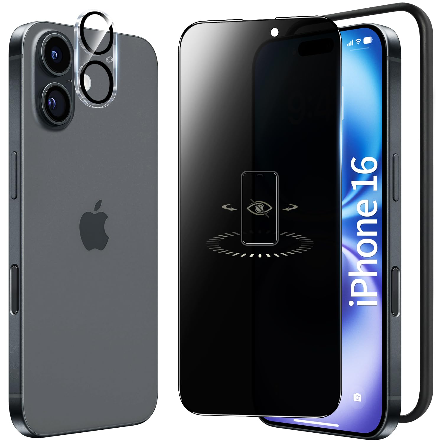 Amazon | 対応 iPhone 16 覗き見防止 ガラスフィルム + 対応 iPhone 16