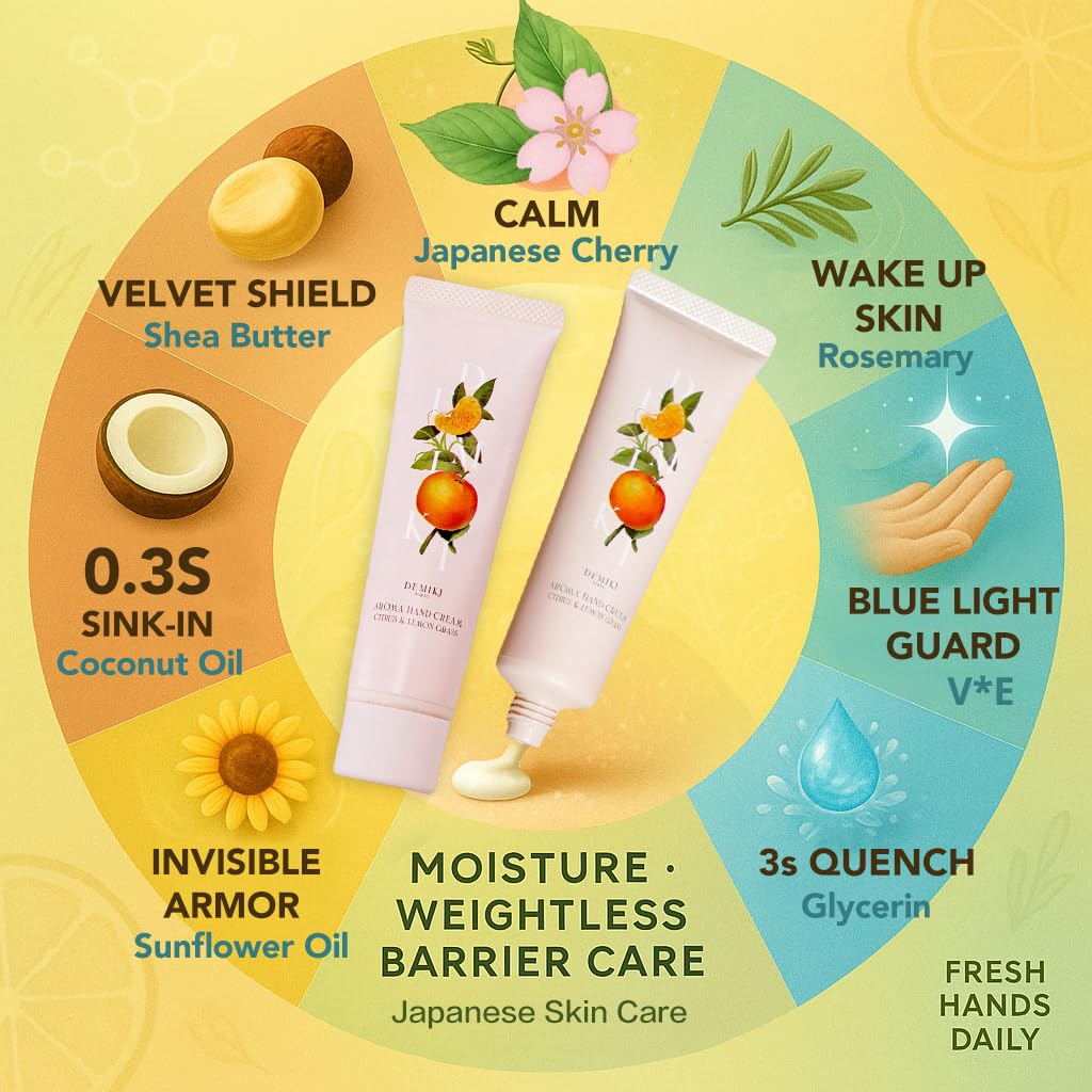 DEMIKI Shea Butter Hand Cream for Dry Cracked Hands | Japanese Skin Care Hand Lotion with Shea Butter, Coconut Oil | Hand Cream for Women | Travel Essentials | Travel Size 50g/1.7fl. oz - Image 3