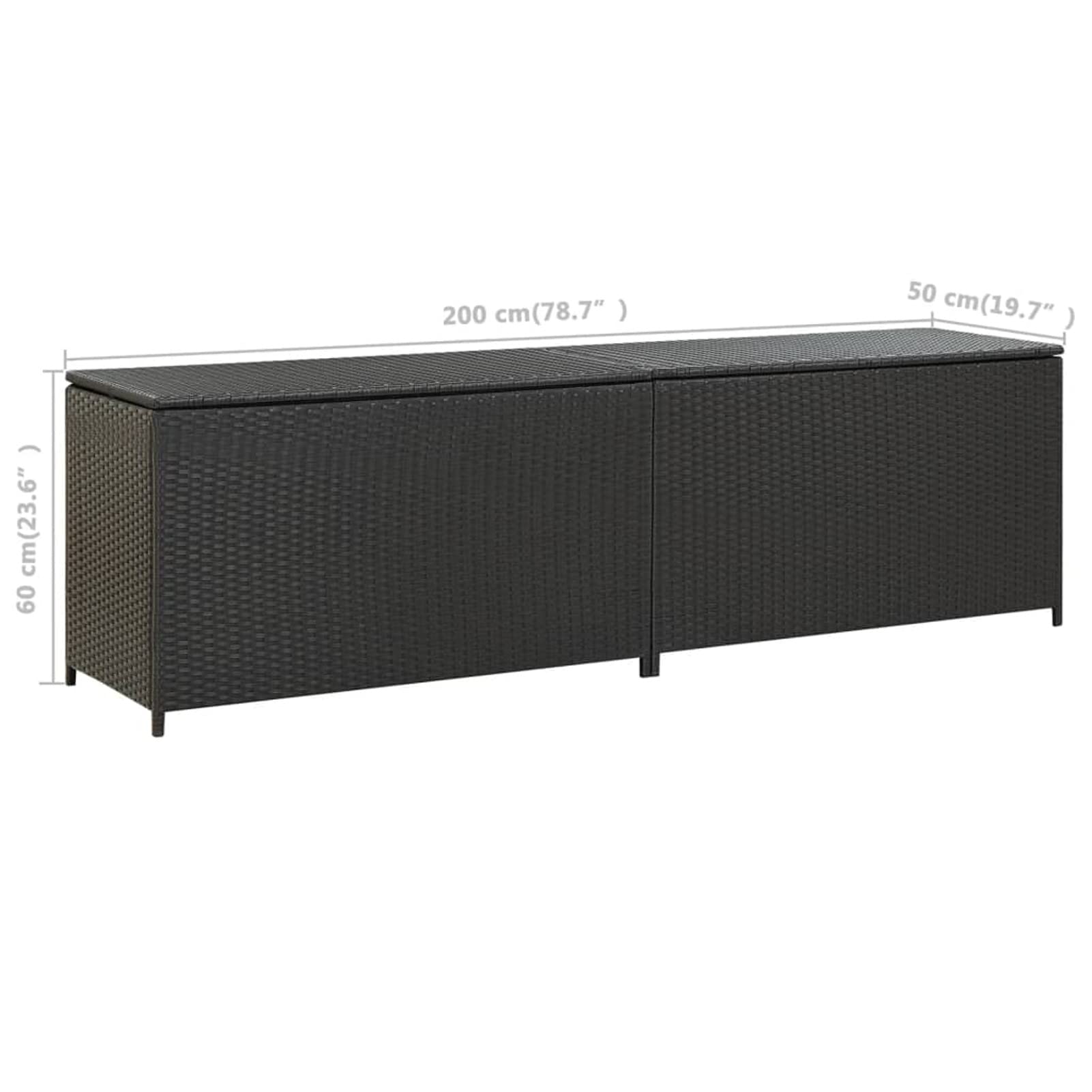Gecheer Baule da Esterno in Polyrattan, Cassapanca Contenitore da Giardino con Box, 200x50x60 cm Nero