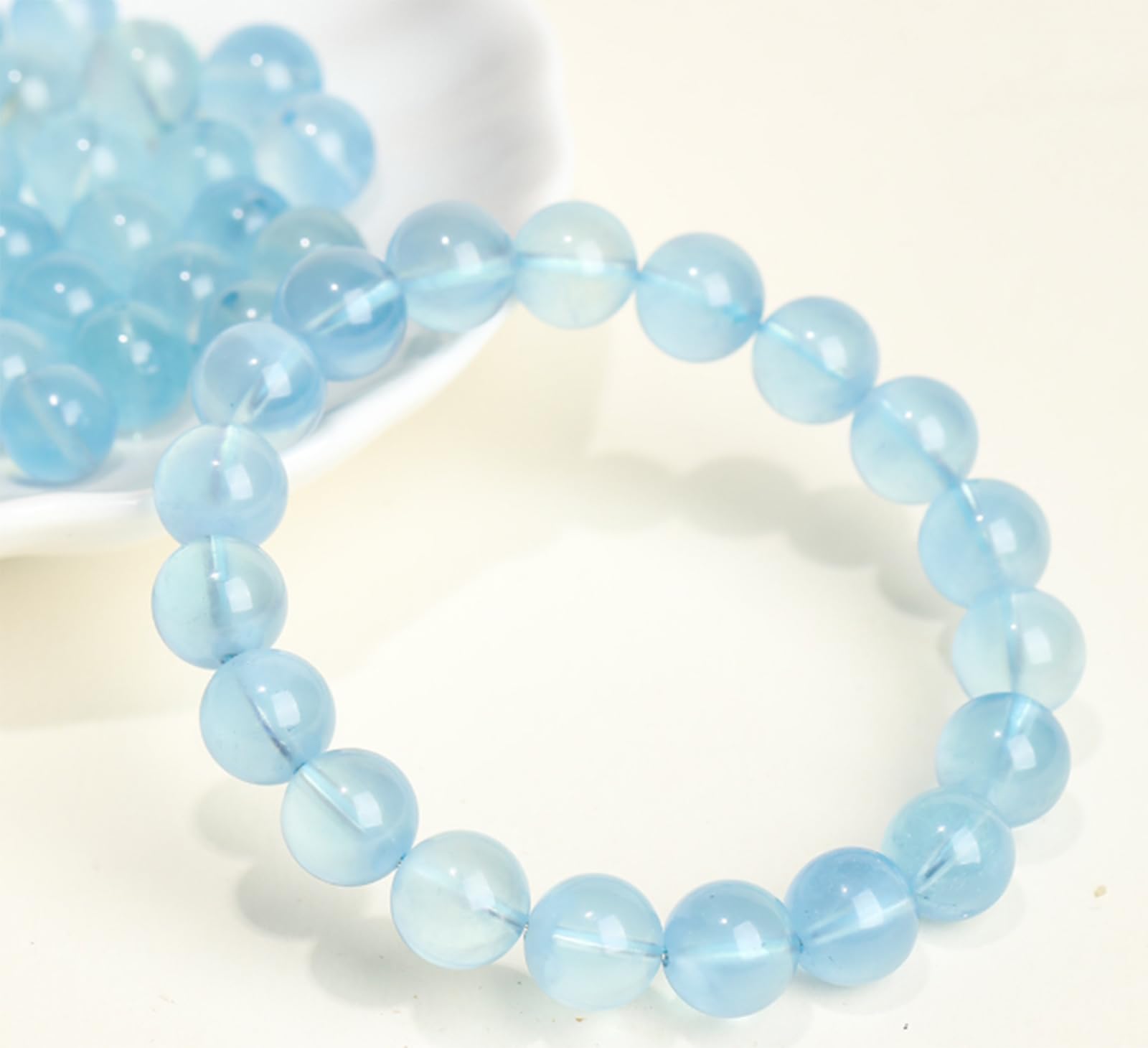 Pulsera de Piedras Preciosas de Aguamarina Natural, Cuentas Redondas, Pulsera elástica Hecha a Mano Genuina, joyería de Cristal Unisex, Pulsera de Piedra Natal de Marzo,12mm