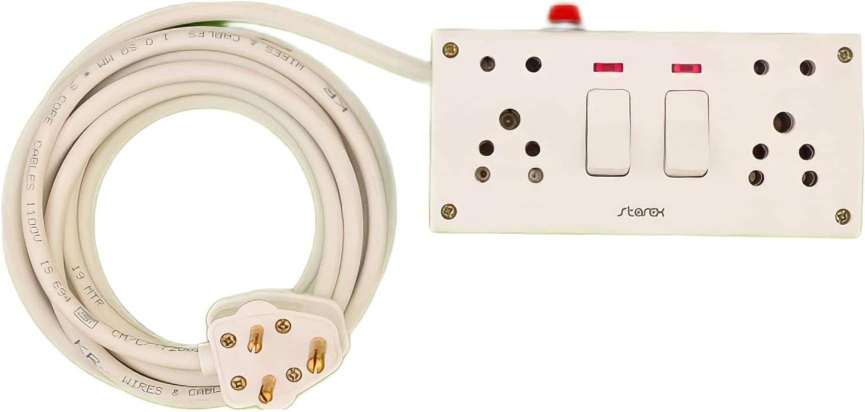 Bruk Extension Board with Long 1 SQMM 3 COR Wire Indicator Fuse 6A Switch 2 and Socket 2 Topin Socket 2 Combined Board (6A Small Plug) (3 Meter Wire)