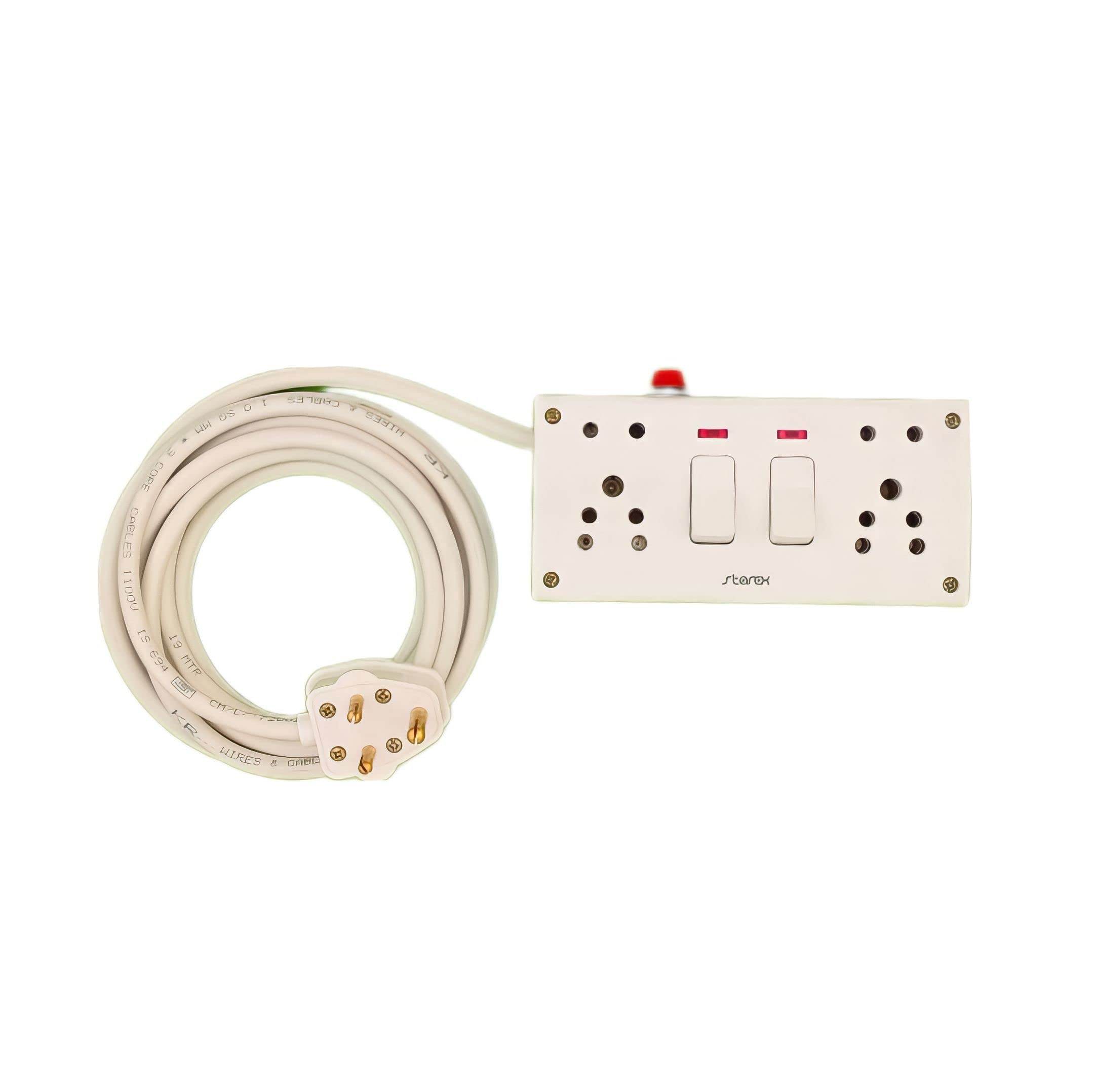 Bruk Extension Board with Long 1 SQMM 3 COR Wire Indicator Fuse 6A Switch 2 and Socket 2 Topin Socket 2 Combined Board (6A Small Plug) (3 Meter Wire)