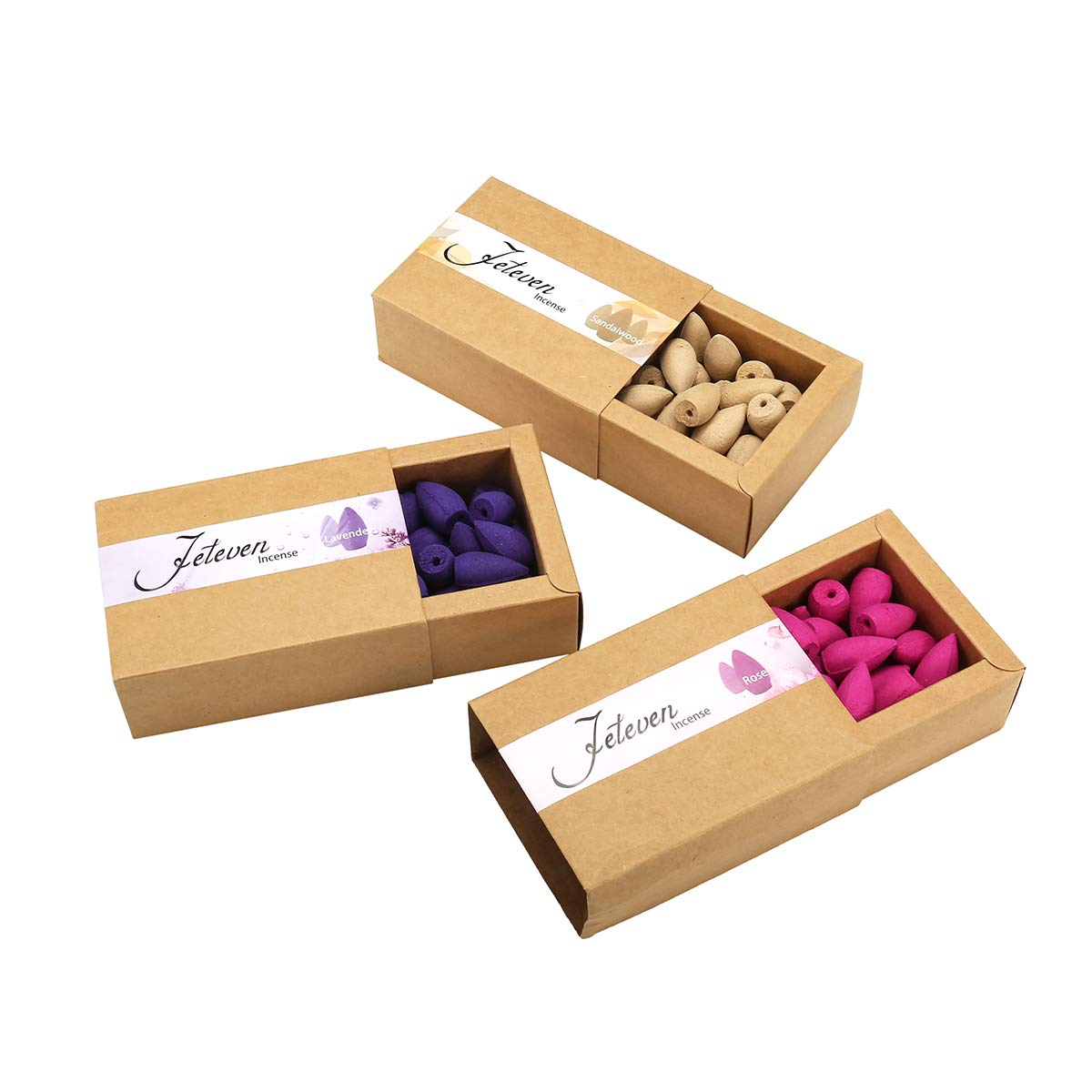 120Pcs 3 Box Backflow Weihrauchkegel Sandelholz Lavendel Rose Gemischte Natürliche Räucherstäbchen Küche Weihrauch Duftende Kegel Dekorationen