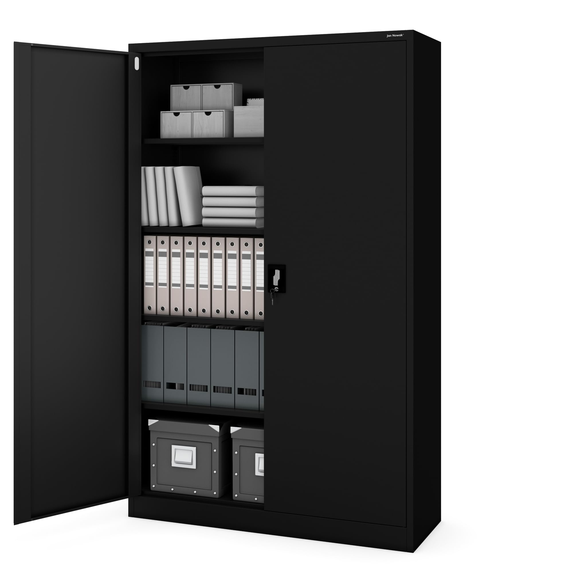 Jan Nowak Metallschrank Jan II 185 x 115 x 40 cm - Aktenschrank abschließbar mit 2 Türen, Mehrzweckschrank mit 5 Ebenen, Büroschrank aus Stahlschrank mit Pulverbeschichtung - Schwarz