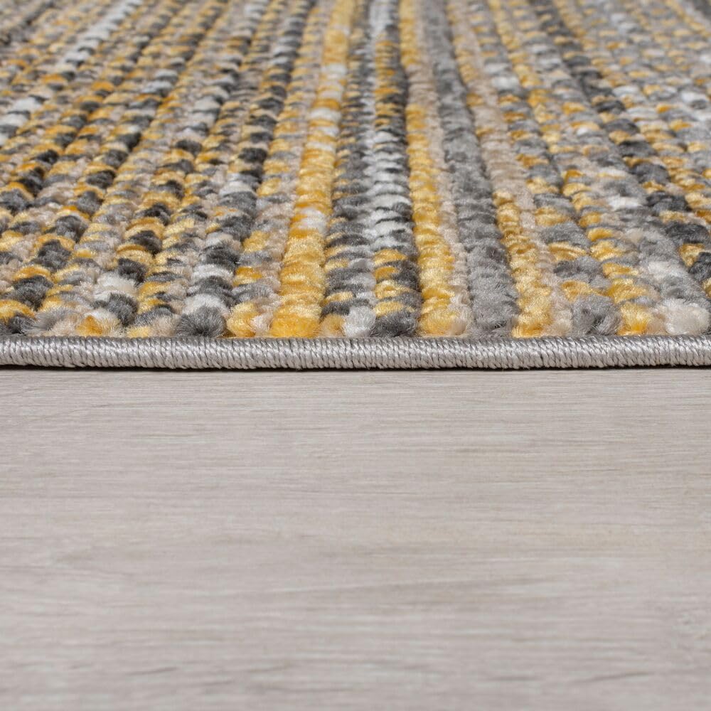 Tapis de Passage Motif Rayé Dense et Robuste Jaune Moutarde 60 x 230 cm Salle à Manger | PERRAN