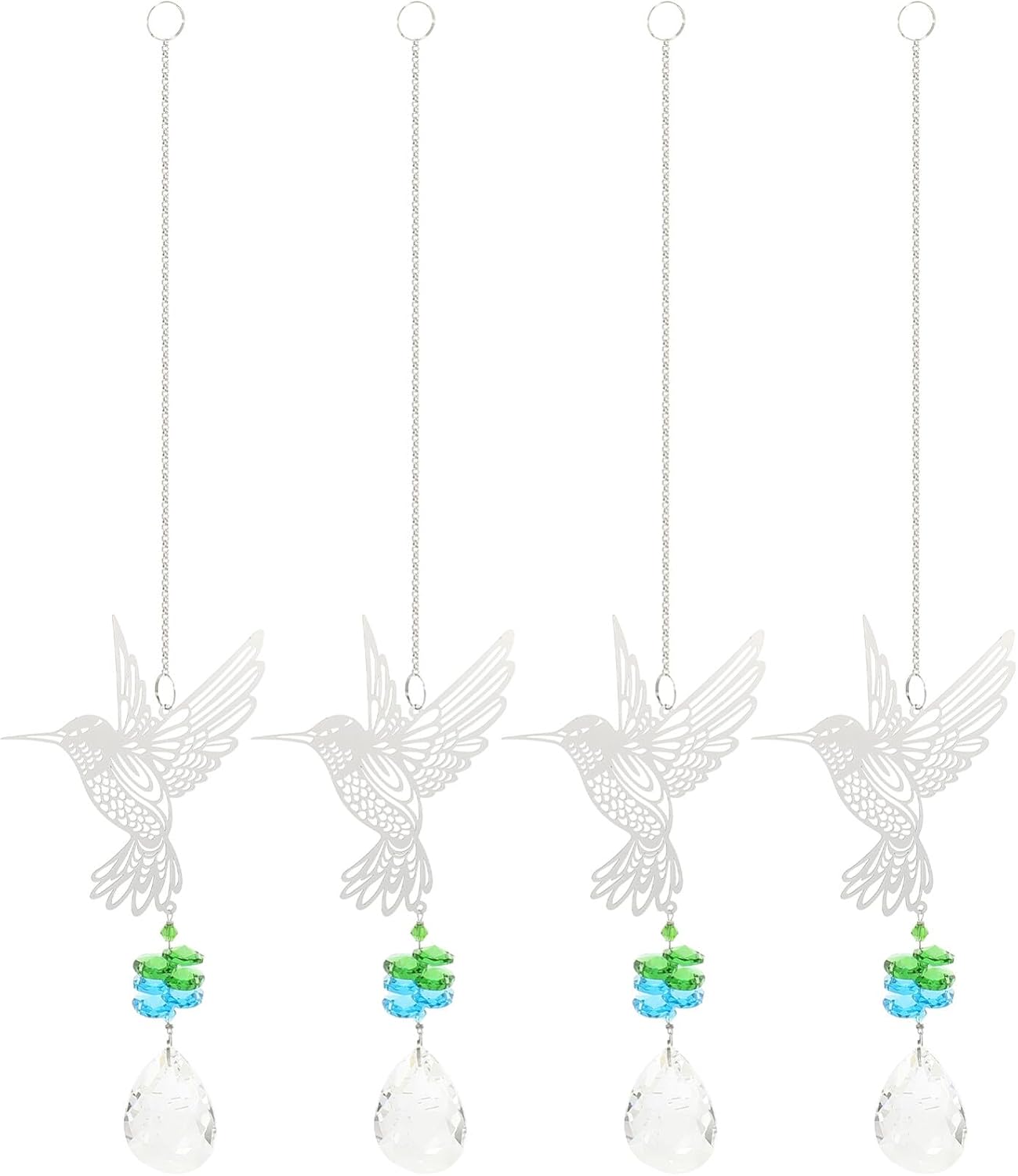 Window Hummingbird Pendant Sun Shaped Window Prism Beads Ornament Decorative Hanging Pendant for Car Rear View Curtain Lamp 4pcs Hummingbird Wind Chimes