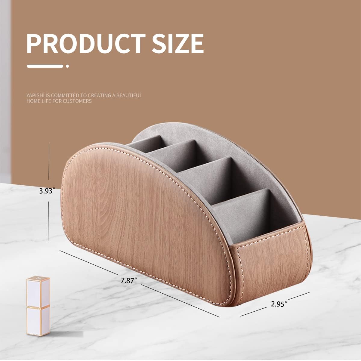 YAPISHI All-in-One Leather TV Remote Control Holder With 5 Compartments Nightstand Desktop DVD Media Player Remote Caddy Storage Box Organizer Tray For Makeup Brush Pen Stationary Table Controllers image 4