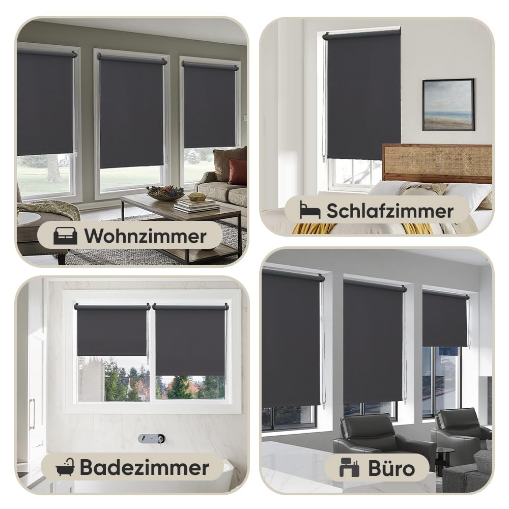 Sekey Verdunklungsrollo ohne Bohren Klemmfix 130 cm breit, Seitenzugrollo Hitzeschutz Sichtschutz und Sonnenschutz Wandmontage Deckenmontage Klemmrollo für Fenster & Tür, 130 x 150cm, Grau