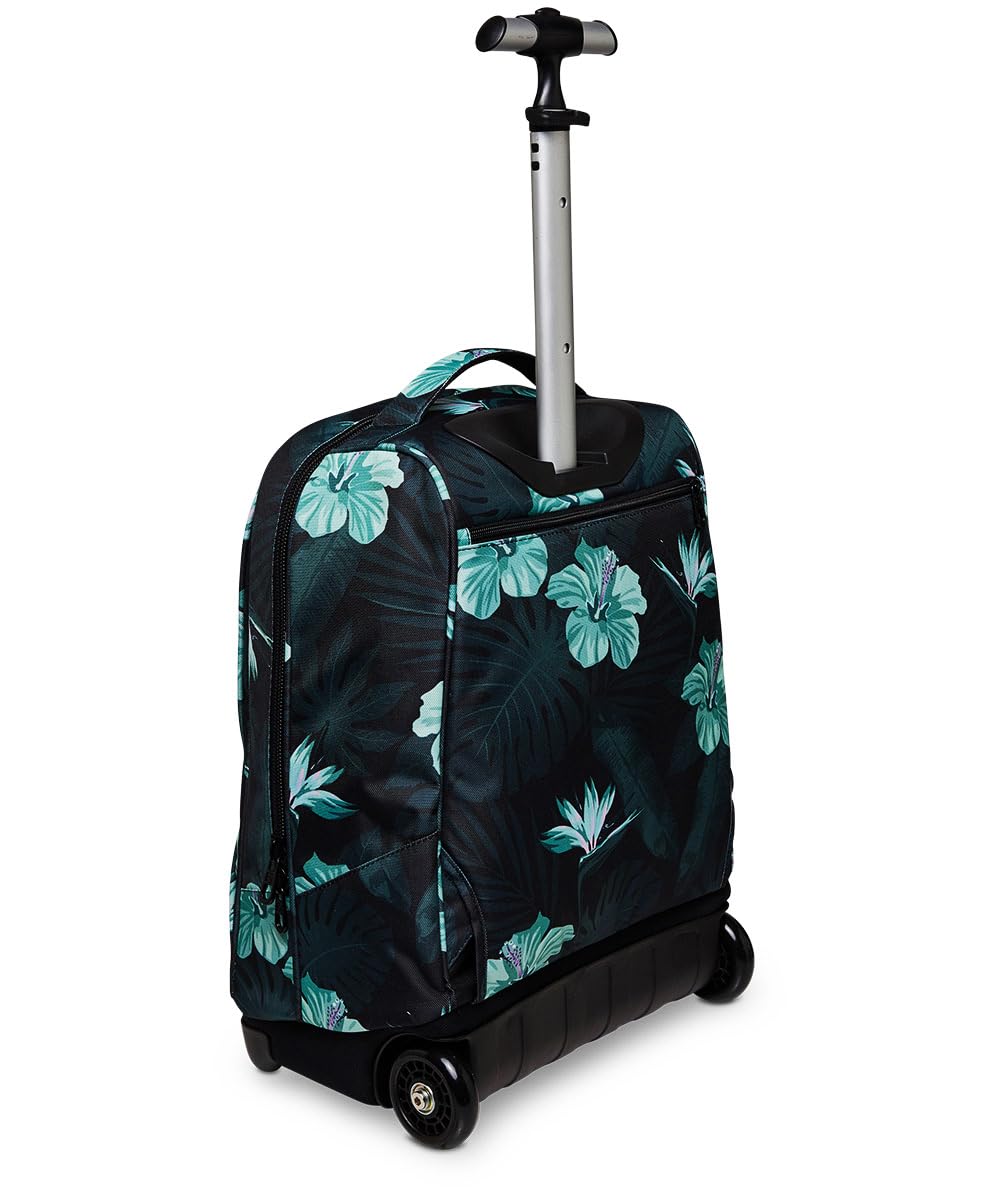 Invicta Trolley Scuola Fantasy, HIBISCUS, Azzurro e Verde, 2 in 1 con Spallacci per Uso Zaino, Scuola, Bambine e Ragazze