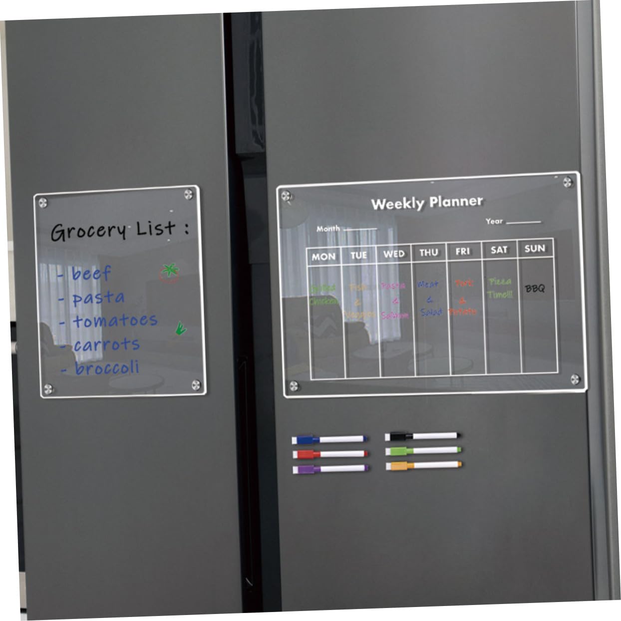 NUOBESTY Calendrier Magnétique 2025 Planificateur Frigo en Acrylique, Tableau Blanc Effaçable à Sec pour Réfrigérateur, Liste de Tâches et Rappels