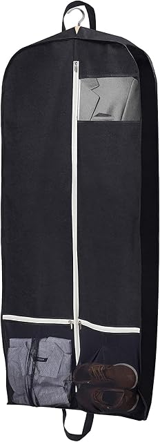 MISSLO 43'' Gusseted Garment Bag Cover Breathable Suit Bag for Men Women Travel Dress Carrier with Two Mesh Storage Pockets, Black