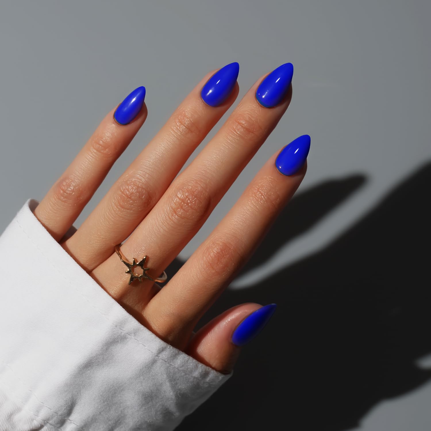 KQueenest Dark Blue Press On Nails Short - Acrylic Press On Nails Almond, Sheer Navy Blue Fake Nails with Glue, Glossy Opaque, Stiletto Reusable Soft