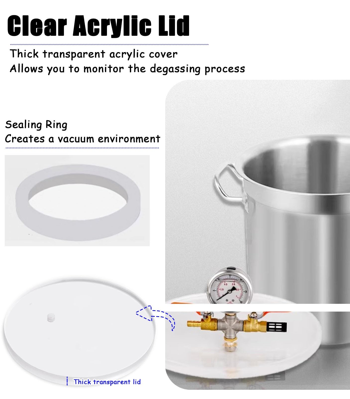 Camera Sottovuoto Camera a Vuoto/pentola a Pressione per Colata di Resina Epossidica, Recipiente per Degasaggio ed Eliminazione delle Bolle, Serbatoio a Vuoto in Acciaio Inox(1.6 Gallon/6L)