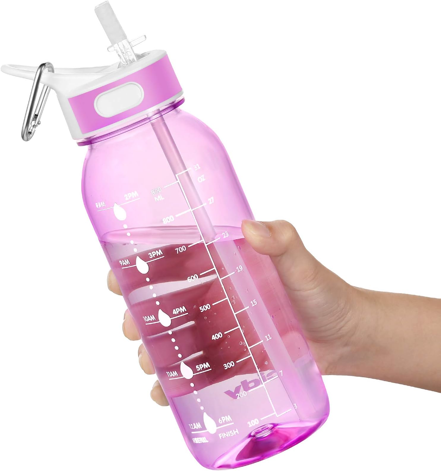 JIMACRO Water Bottle, 1 Litre Water Bottle with Straw and Handle BPA-Free, Daily Water Intake Bottle with Time Markings Tracker to Remind the Drinking Time, Ideal for Gym Office Hydration