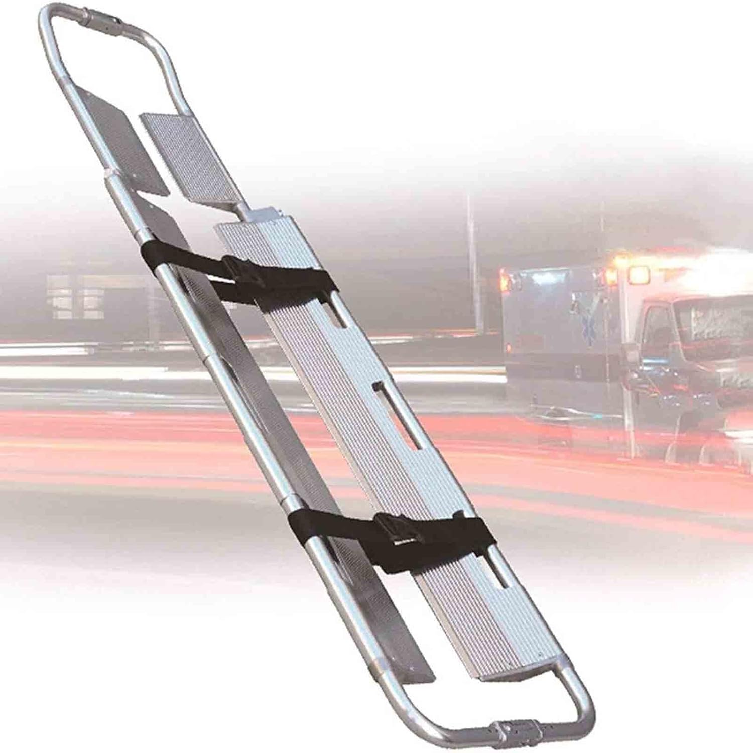 Portable Aluminum Alloy Stretcher, Foldable Scoop Stretcher with Breakaway Hinge Mechanism, Adjustable Length Patient Transport Medical Stretcher