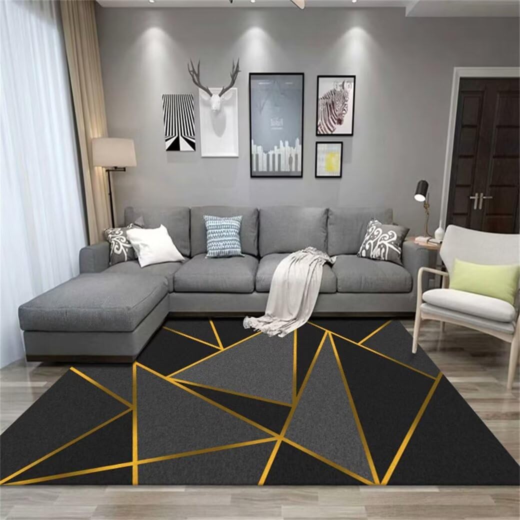 Tapis de Chambre Facile à Nettoyer Motif Rayures Dorées Moquette Bureau 120x160