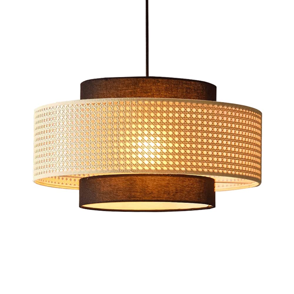 APLIK D15.7 XH8.6 Chandelier Natural Rattan Linen Lamp Shade Rustic Style Hollow Rattan Art Pendant Lighting Hand-Woven Industrial Ceiling Chandelier for Kitchen,Living Room, Dining Room