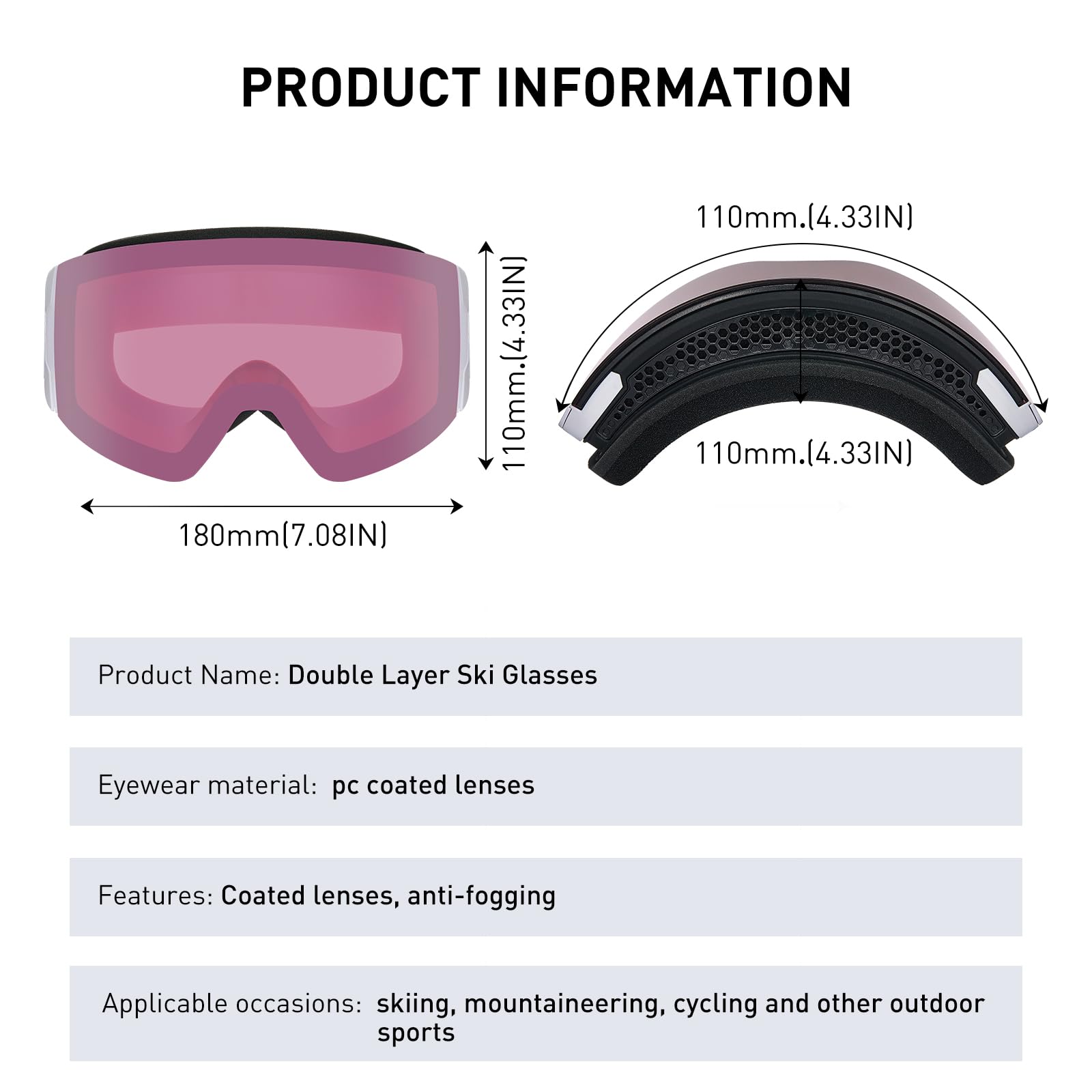 AVAWAY OTG Donna Occhiali da Sci Occhiali di Sicurezza Magnetici Snowboarding, Anti Graffio Anti Nebbia 100% Protezione UV
