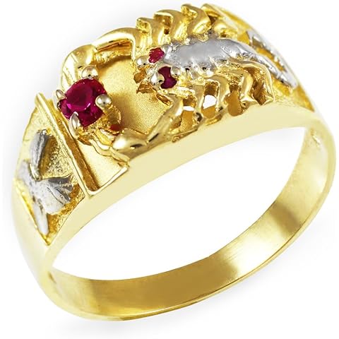10K Two-Tone Gold Red CZ Men's Scorpion Ring