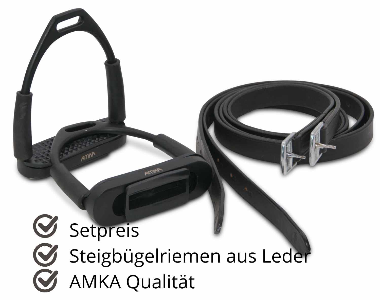 AMKA Steigbügel mit Gelenk schwarz Sicherheitssteigbügel mit Steigbügelriemen im Set