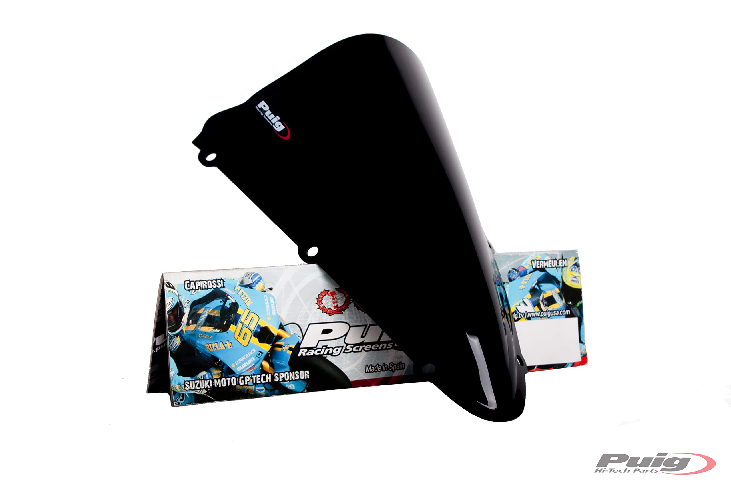 Puig 4637N Cúpula Racing y aerodinámica en acrílico de 3 mm con doble altura que mejora protección del casco y estabilidad a alta velocidad, Negro