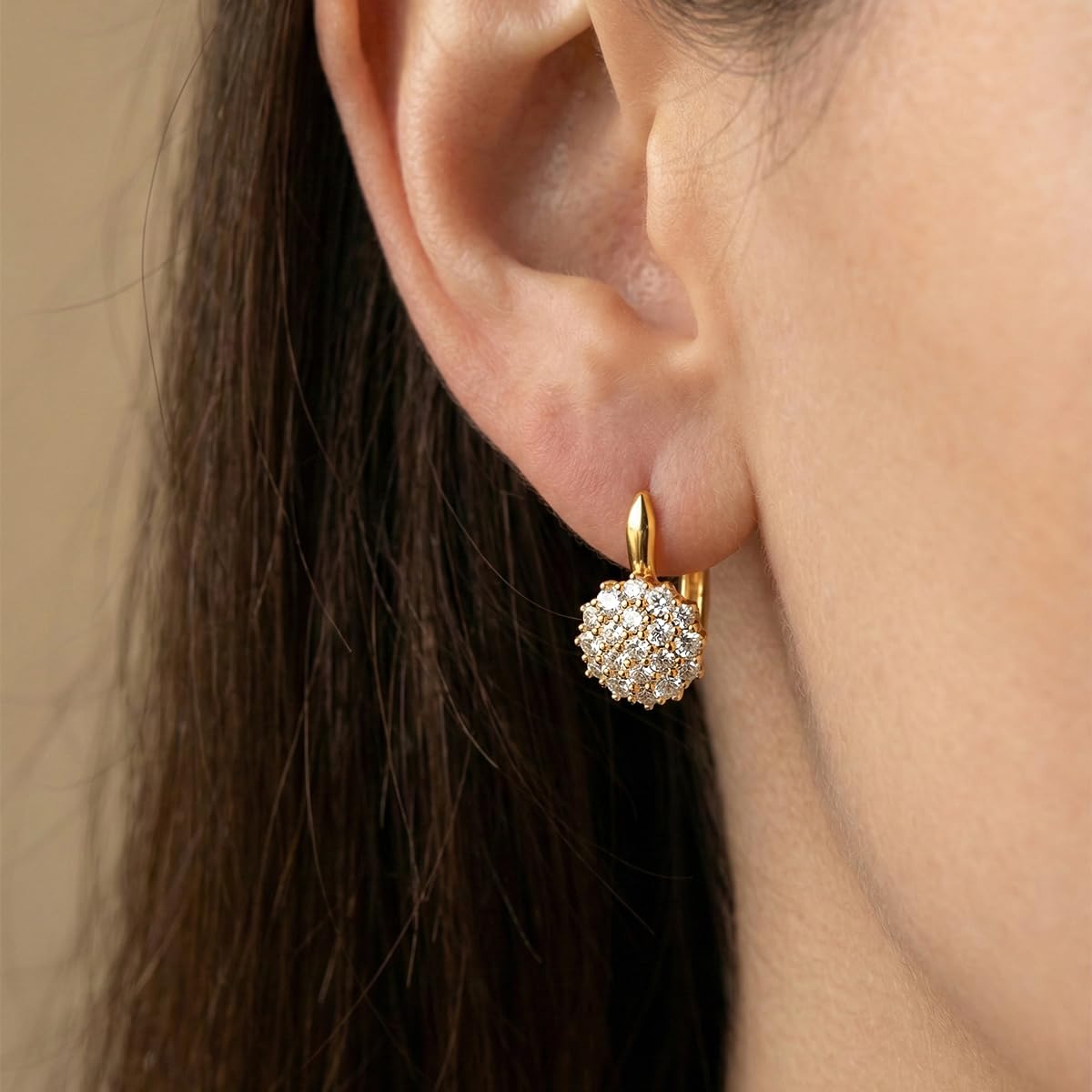 Boucles d'oreilles créoles en forme de tournesol en moissanite de 1 carat - Pour homme et femme - Couleur D - Plaqué or 18 carats - Argent sterling 925 hypoallergénique - Diamant créé en laboratoire