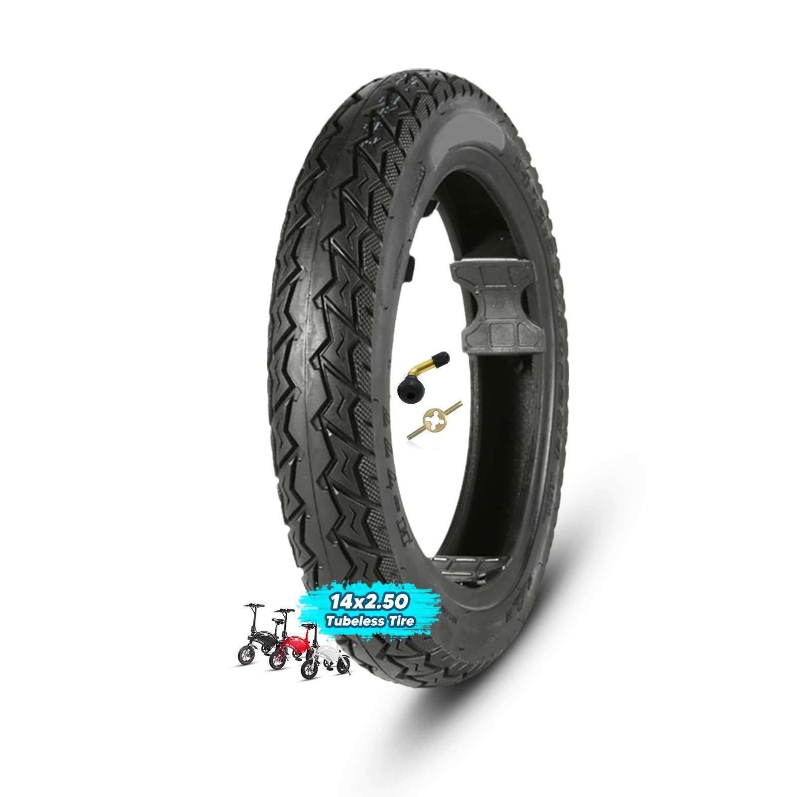 Electric Bike Tires 14x2.50 Super Anti-Stab | 14 2.50 Neumatico Ebike Tire Heavy Duty Design | 14 Inch Tubeless Tire for Electric Scooter Tires | 14 x 2.50 Thickened Vacuum Tires with Air Valve