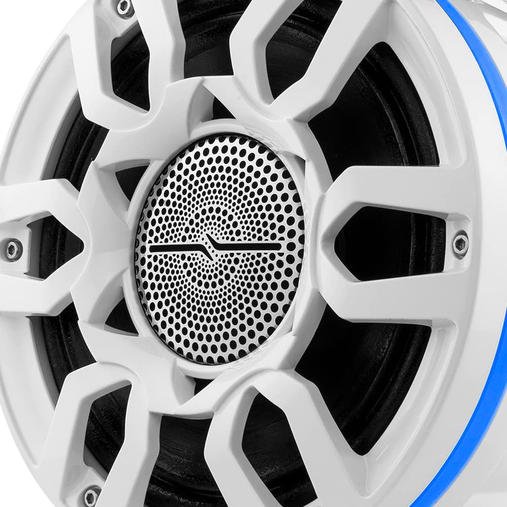 DS18 Hydro NXL-X8PRO/WH 8" Compact Wakeboard Tower Speakers with Hybrid Mid-Range & Compression Driver Loudspeaker, Integrated RGB LED Lights, 500 Watts, Speaker Cover Included – Pair