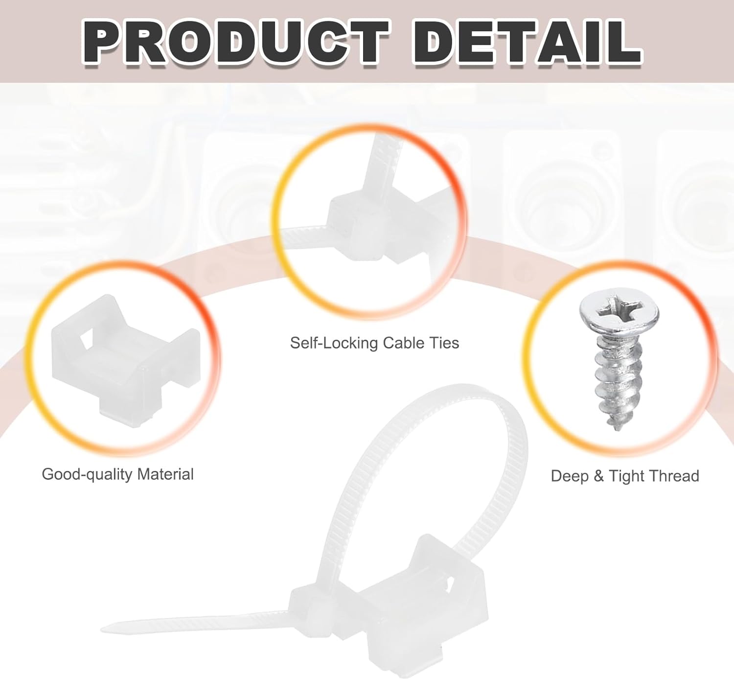 MECCANIXITY 240pcs 0.85" Cable Tie Saddle Type Mounts Base with 6" Cable Zip Ties and M5 Tapping Screws, Wire Organizer Holder Clamps Set, White