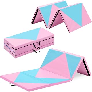 6/8/10' Foldable Gymnastics Gym with Carrying Handles, Exercise Aerobics Mat for Kids Adult,Tumbling Mat for Stretching Fitness Mat for Home Workout