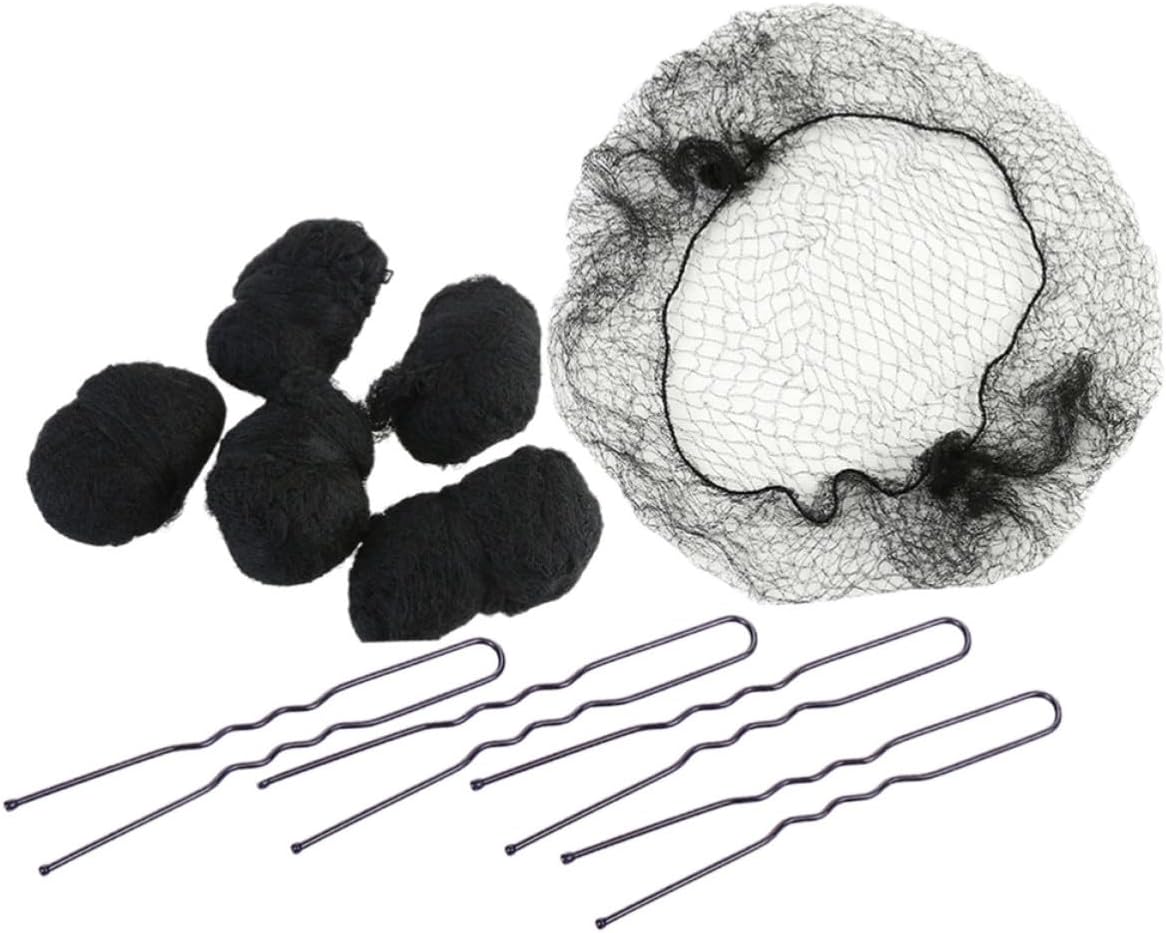 WOONEKY Black Nylon Hair Nets U Pins for Dance Rehearsals