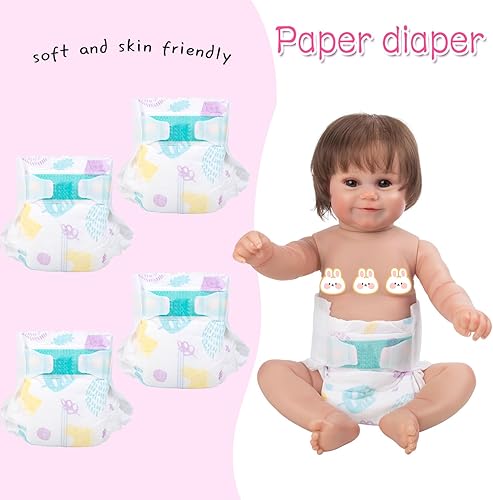 Miniatura 5 de Ropa de muñeca Reborn de 11 piezas, vestido rosa para muñecas Reborn de 17 a 22 pulgadas, ropa de bebé niña, pañal, accesorios de cama suave