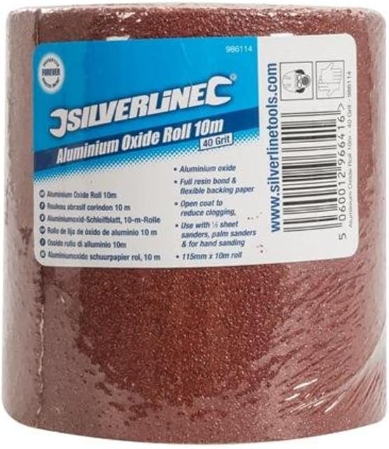 Silverline 986114 Aluminium Oxide Roll 10m 10m 40 Grit