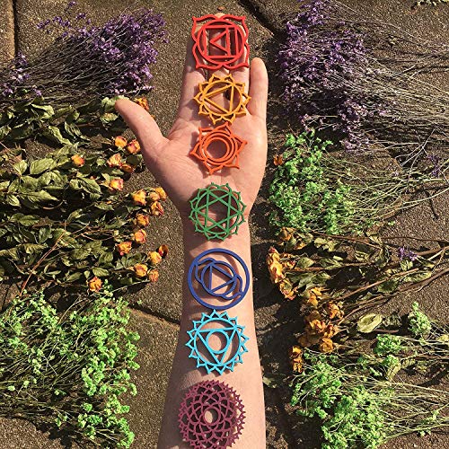 Simurg 7 Chakra Ornaments Set Wooden 7 Chakra Stencils Sacred Geometry Symbol Christmas Xmas Decoration Laser Cut Birch Plywood (Multicolor)