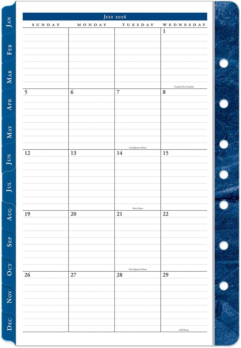 FranklinCovey - Monticello Ring-Bound Planner Refill - Two Page Per Month Calendar Tabs (Classic, Jul 2026 - Jun 2027)