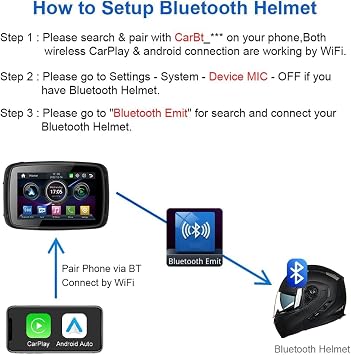 Wireless CarPlay & Android Auto Motorcycle Navigation Device 5 Touch Screen Portable Bike Navigator Dual Bluetooth Built-in Speaker Powered by UBS Cable IPX7 Waterproof