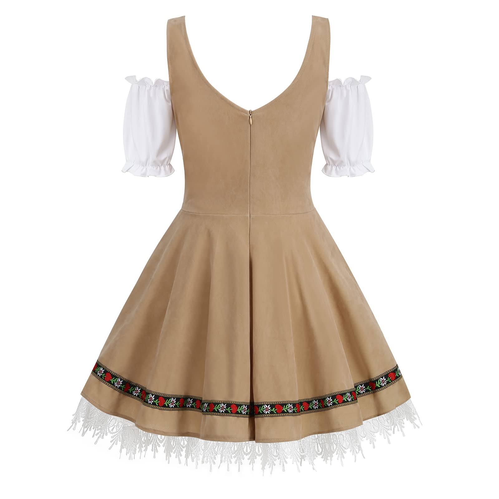 maxToonrain Oktoberfest Outfit Women Blue,Women's German Beer Bavarnian Traditional Short Sleeve Off Shoulders Halloween Costume Fancy Maid Dress for Womens(khaki S) - Image 3