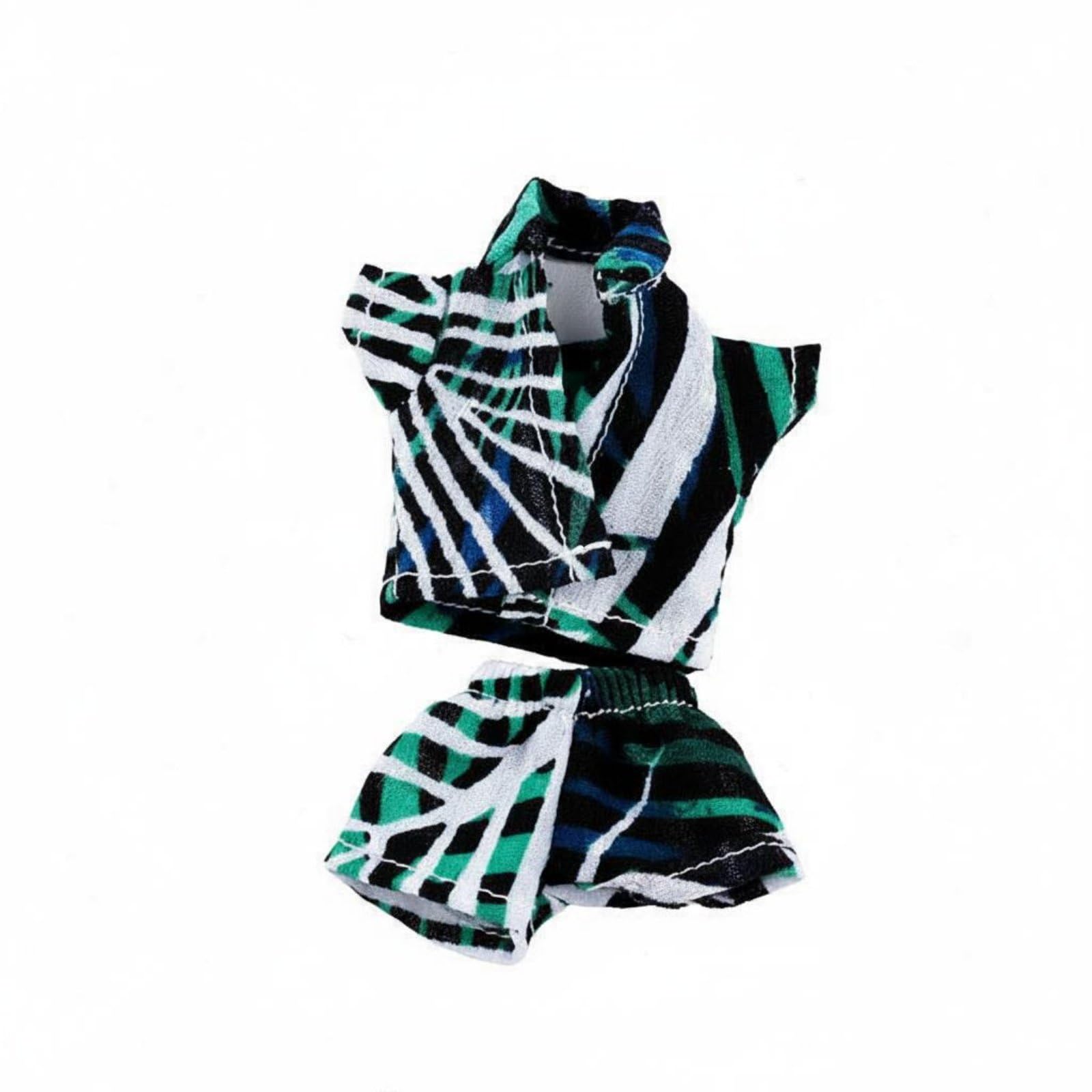 perfeclan Doll Printed Shirt Miniature Doll Clothes OB11 Outfit Soft Material Vivid Hawaiian Floral Design Stitching Suitable for Collection Gift Giving Home Display , Green Stripe SET
