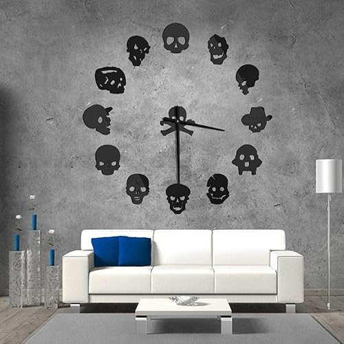 The Geeky Days Reloj de pared gótico 3D silencioso sin marco, funciona con pilas, con efecto espejo, efecto espejo, decoración de pared para sala de