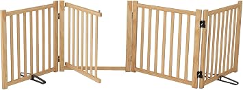 YOCAN Non-Painted Wooden Freestanding Dog Gates with Door for The House,Doorways, Stairs,Wood Dog Fences Indoor Pet Gate,Step Over Fence-4 Panel H23"