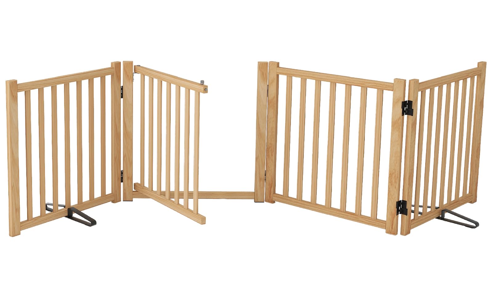 yocan non-painted wooden freestanding dog gates with door for the house,doorways, stairs,wood dog fences indoor pet gate,step over fence-4 panel h:23"