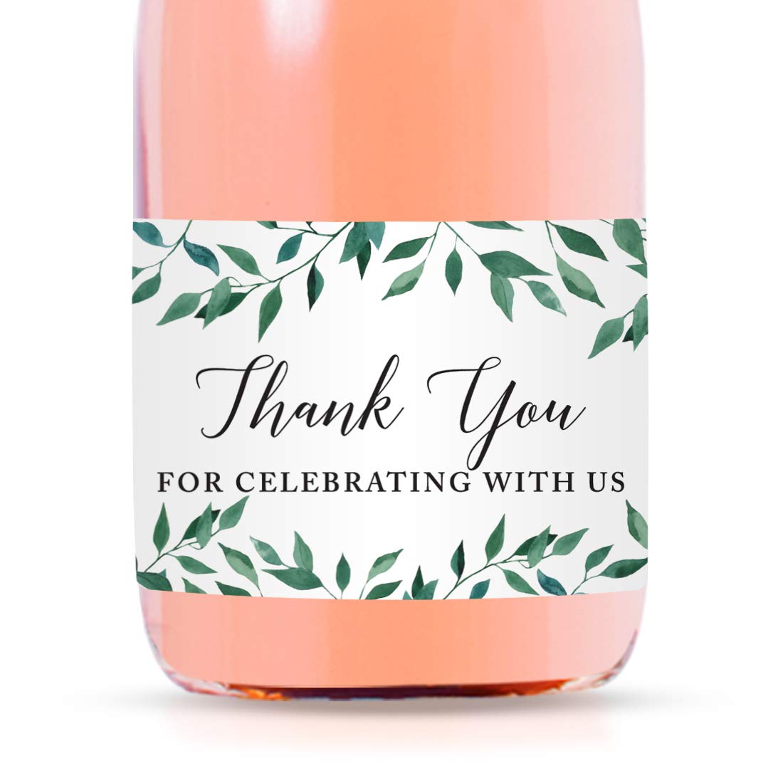 Andaz Press Mini Champagne Wine Bottle Labels, Thank You for Celebrating with Us, Greenery Green Leaves, 20-Pack, Mini Wine Bottle Labels Wedding